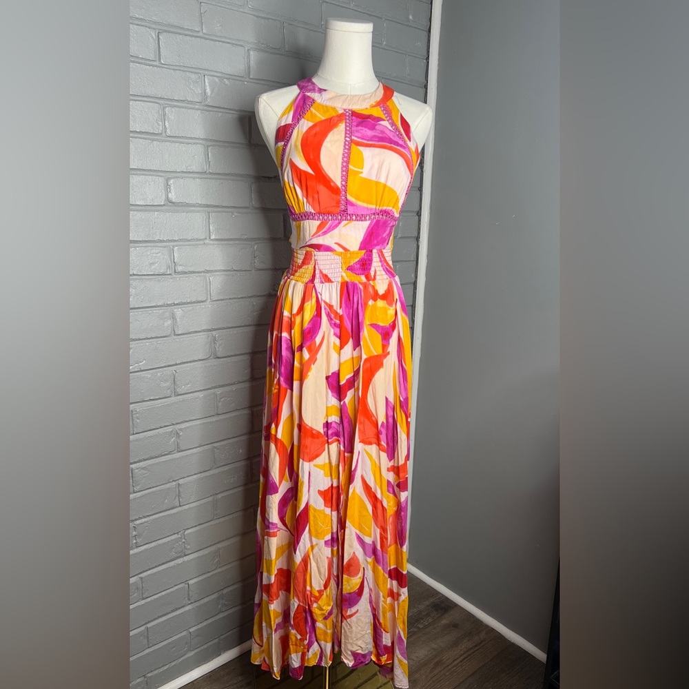 Abel The Label Australia Long Dress Summer Purple Print -Tropical Size Small